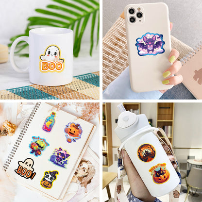 50pcs Halloween Graffiti Stickers – Dark Cute Ghost, Pumpkin, Bat & Castle Vinyl Decals for DIY, Luggage, Laptop & Water Bottles Kawaii Stickers
