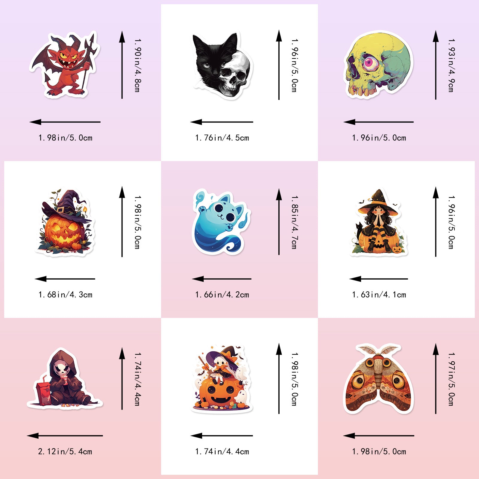 🎃 50 Halloween Stickers – Skulls, Pumpkins, Witches, Grim Reapers & Black Cats 🖤 Kawaii Stickers
