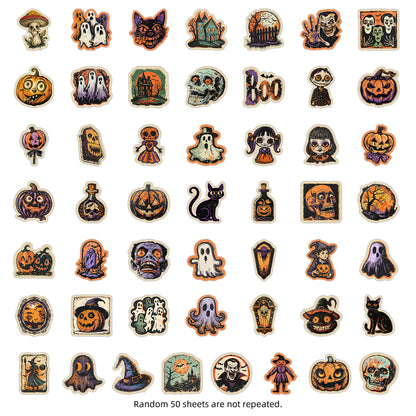 🎃 50pcs Vintage Halloween Stickers – Waterproof Retro PVC Vinyl Decals for Luggage, Water Bottle & Laptop Decoration 50pcs-vintage-halloween-stickers Kawaii Stickers