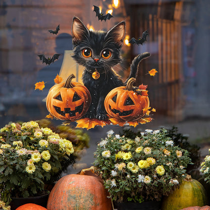 🎃 Halloween Black Cat & Pumpkin Electrostatic Window Sticker – No Glue Needed Kawaii Stickers