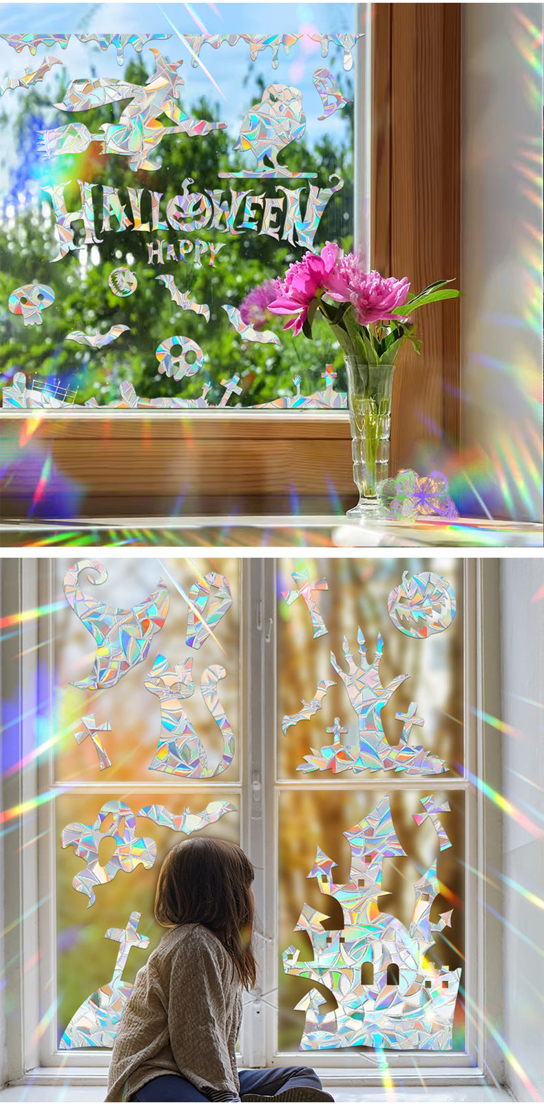 Halloween Stickers – Holographic Bat Suncatcher PVC Decals 🦇