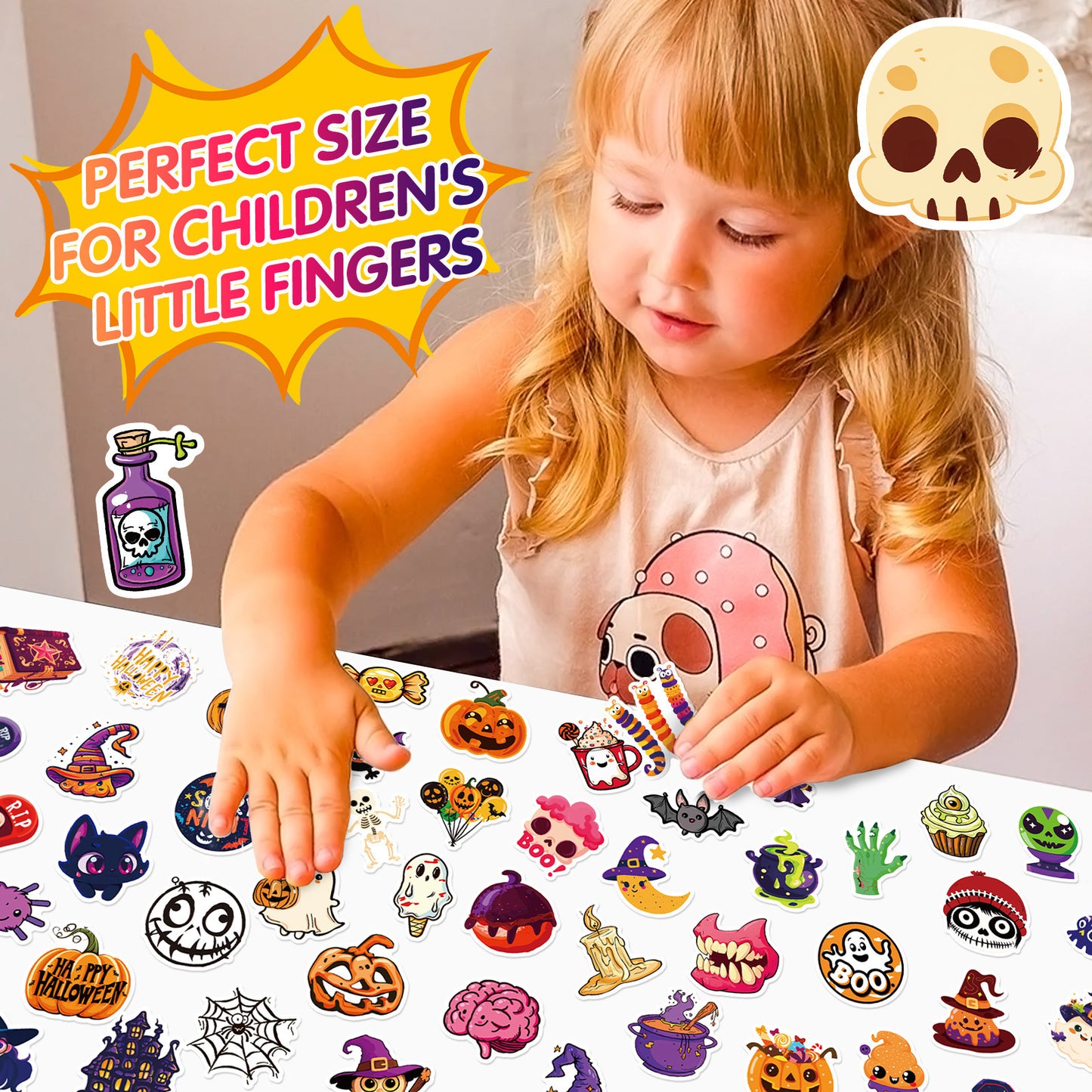 Halloween Stickers – 50Pcs Cute Ghost, Spider & Bat Cartoon DIY Stickers