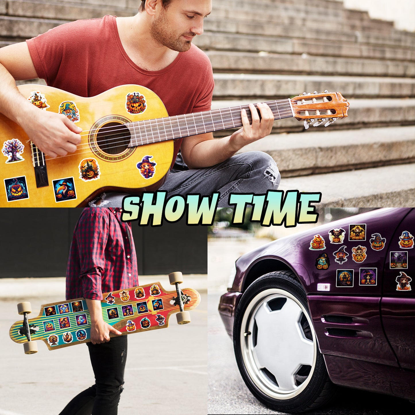 50pcs Halloween Pumpkin & Witch Stickers – Spooky Skull, Black Cat & Horror Doodle Decals Kawaii Stickers