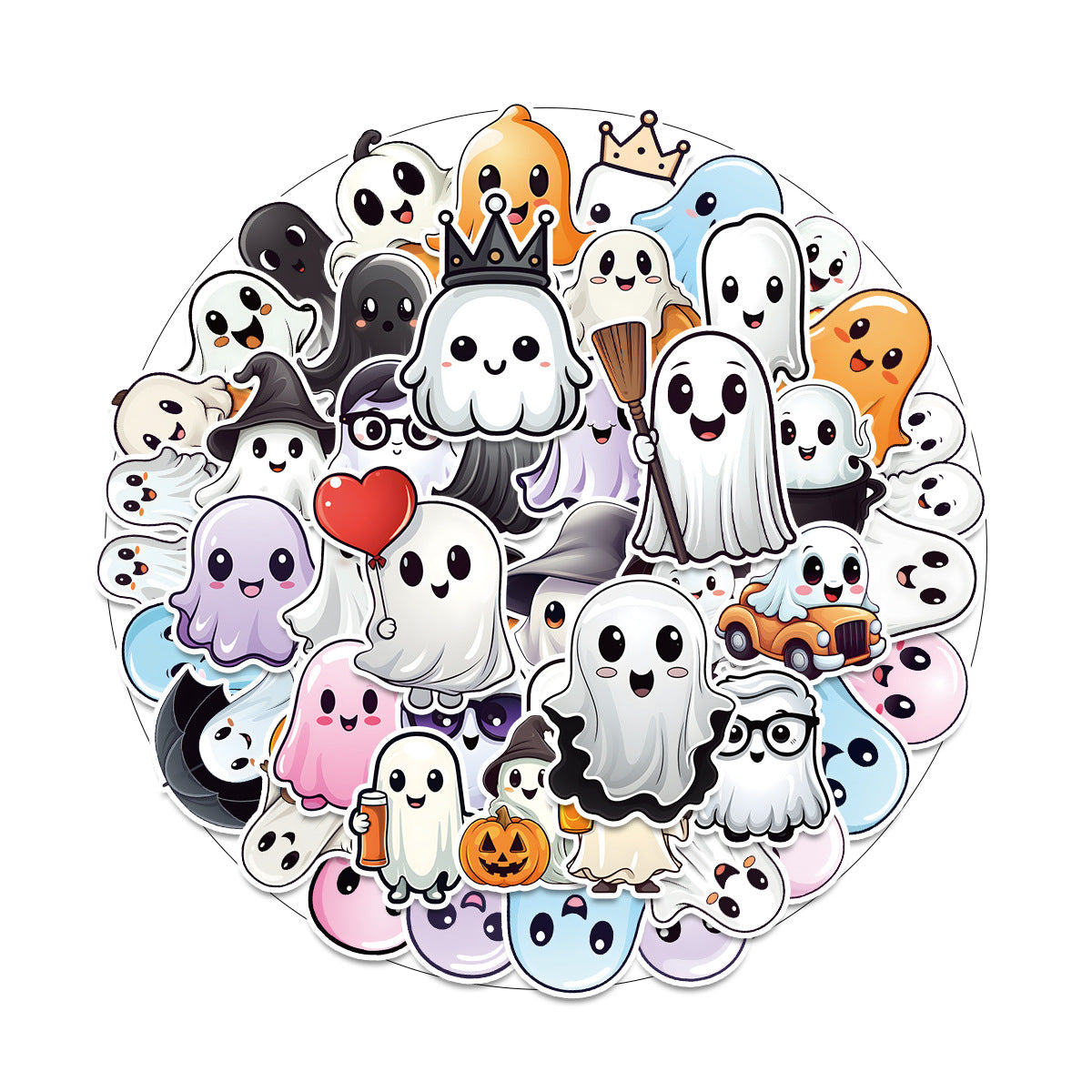 Halloween Stickers Set –Cute Ghost Designs for DIY Lovers (50pcs)