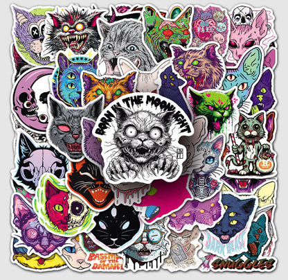 Halloween Stickers - 50pcs Scary Cat Halloween Stickers Set for DIY Decoration 🎃