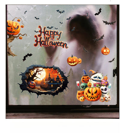 Halloween Skull & Pumpkin Window Stickers – Fun & Festive Static Cling 🎃🎶💀 Kawaii Stickers