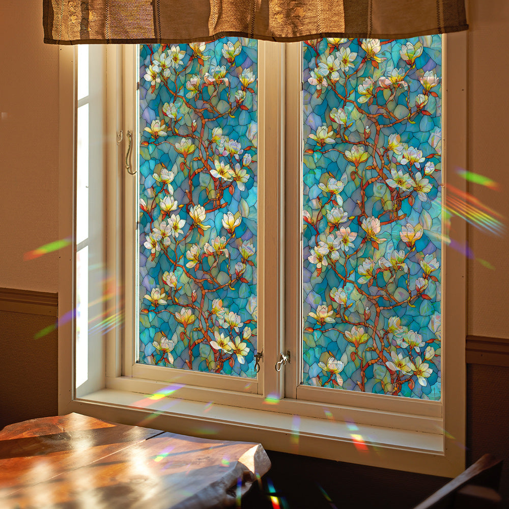 🌸 Holographic White Magnolia Branch Window Stickers – Bright & Elegant 🌸 Kawaii Stickers