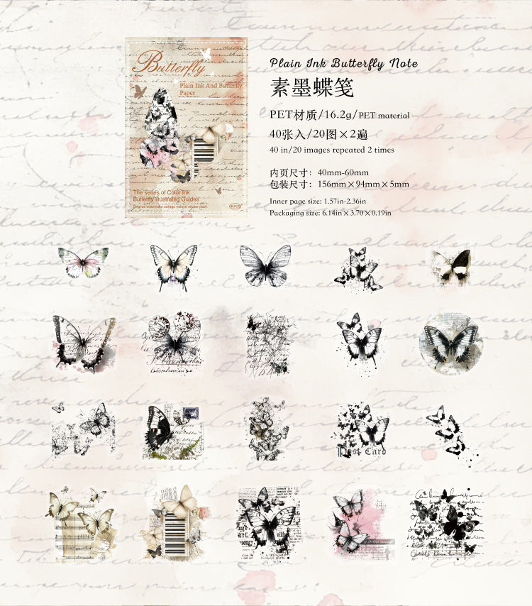 40PCS Butterfly Sticker Book – White Ink & Color Ink Botanical Collection – Scrapbook & Journal Vinyl Decals Kawaii Stickers