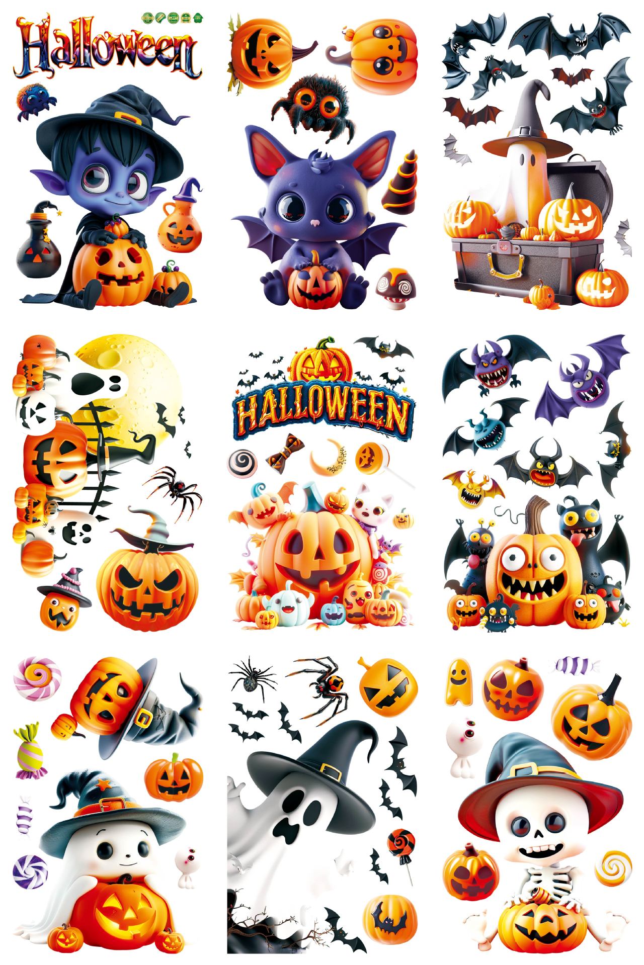 🎃 Halloween Window Stickers – Cute Ghosts & Pumpkins 👻🕸️ 20*30CM*9PCS Kawaii Stickers