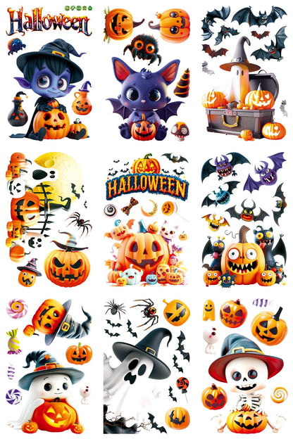 🎃 Halloween Window Stickers – Cute Ghosts & Pumpkins 👻🕸️ 20*30CM*9PCS Kawaii Stickers