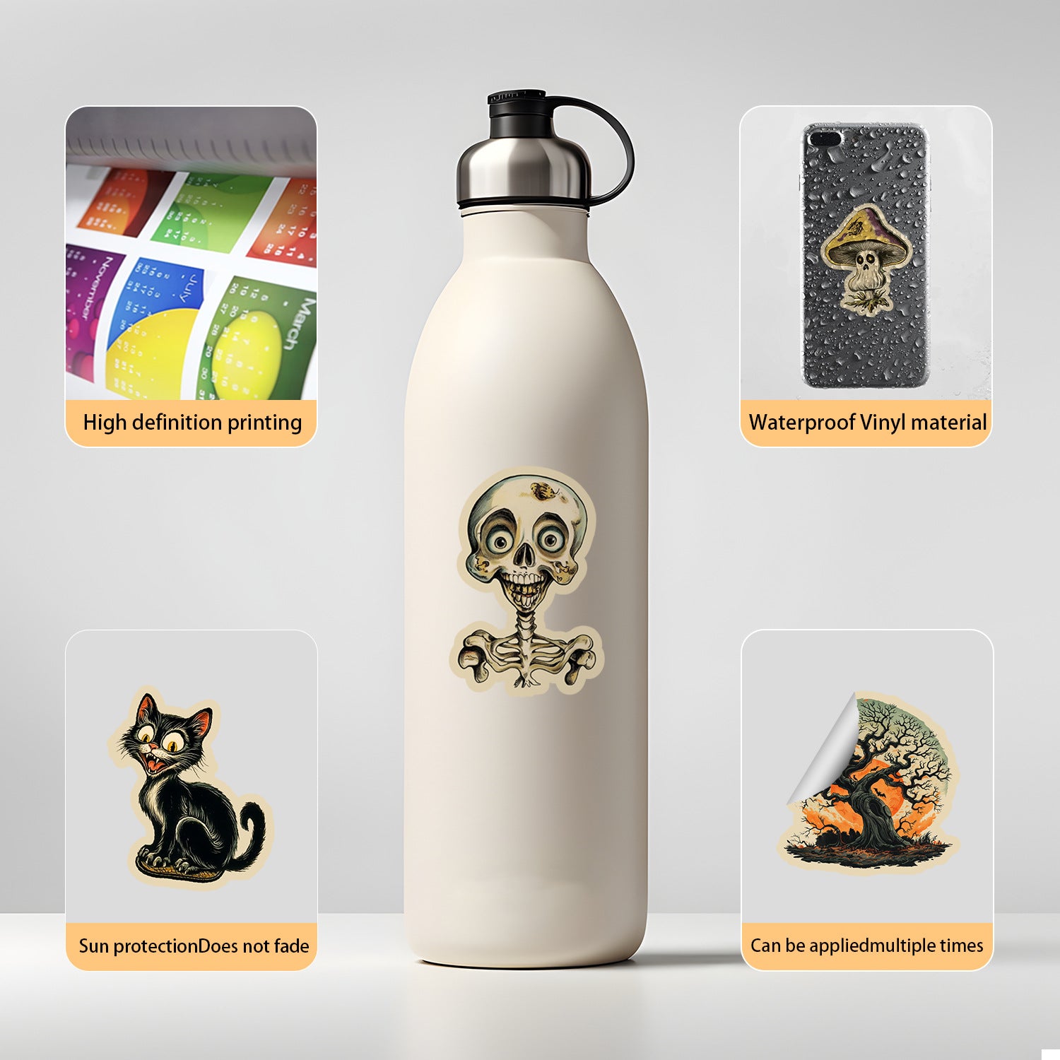 🎃 50pcs Vintage Halloween Stickers Pack – Waterproof Retro PVC Laptop & Water Bottle Decals Kawaii Stickers