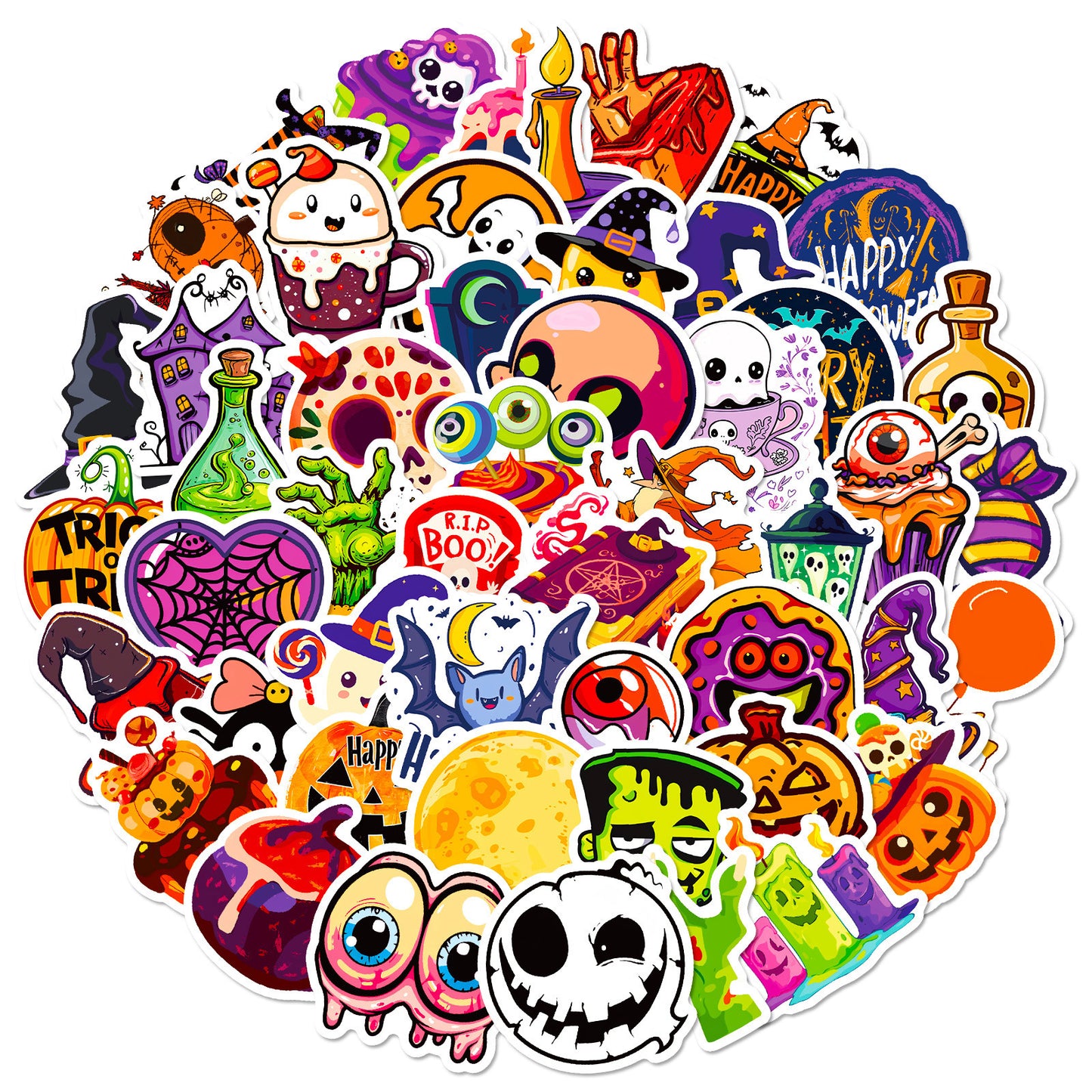 Halloween Stickers – 50pcs Green Hand & Spooky DIY Halloween Stickers