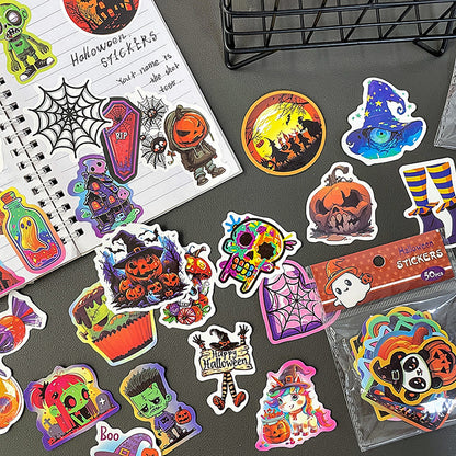 🎃 50 Halloween Stickers – Skulls, Pumpkins, Witches, Grim Reapers & Black Cats 🖤 Kawaii Stickers