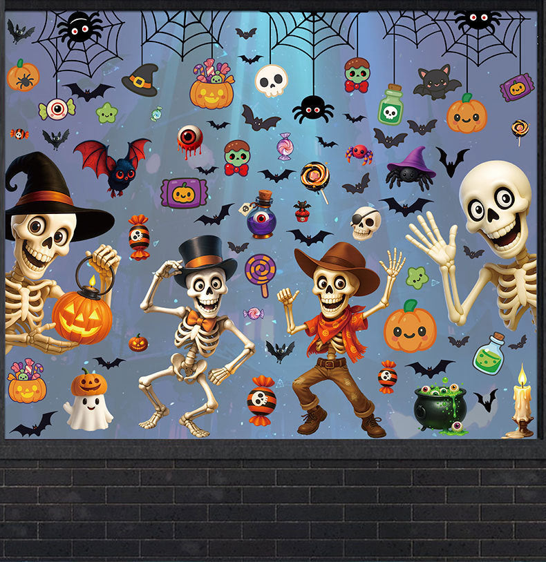 💀 Halloween Skull & Pumpkin Glass Window Stickers – Spooky Fun Decor 🎃 Kawaii Stickers