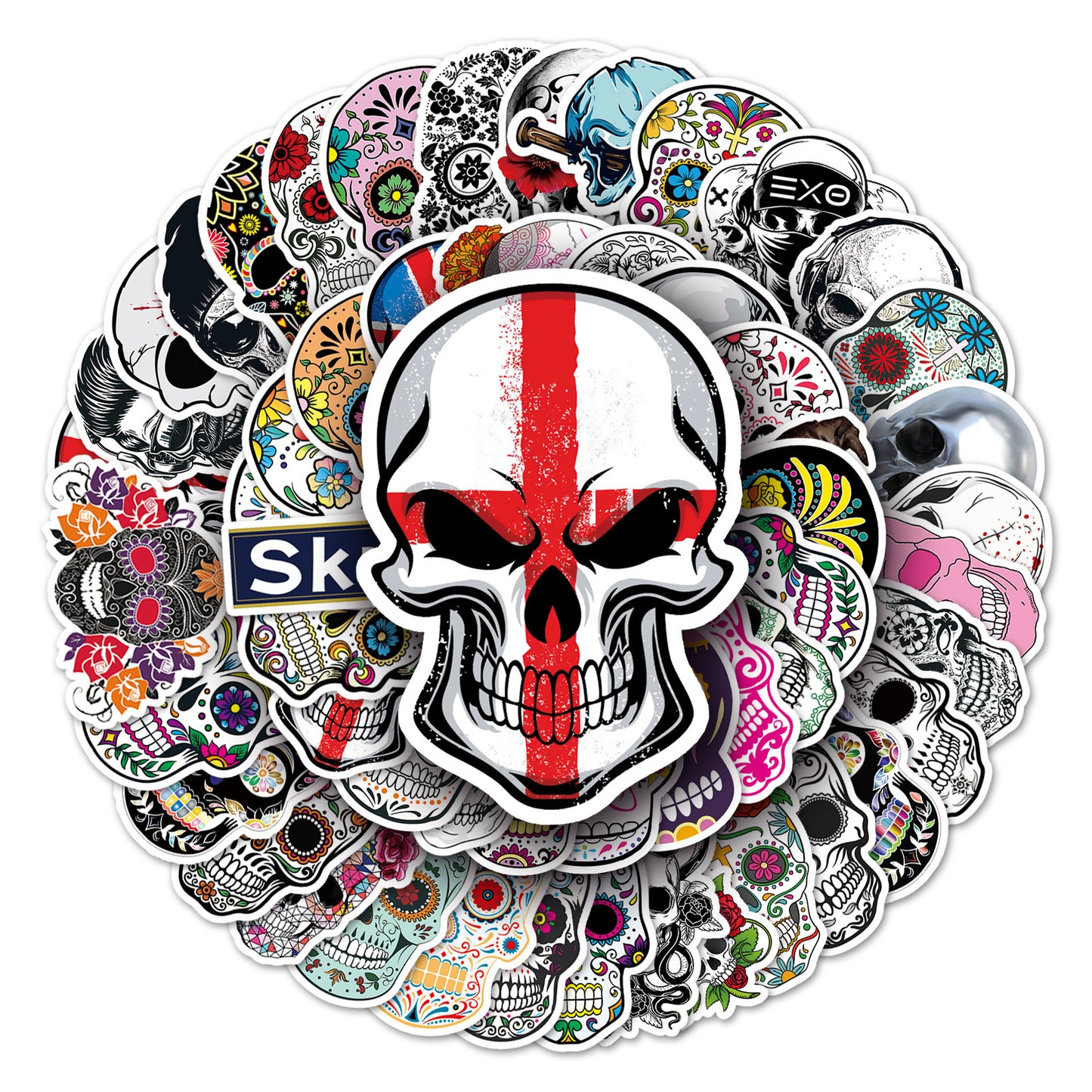 Halloween Stickers – 50pcs Colorful Skull Halloween Stickers Set 💀
