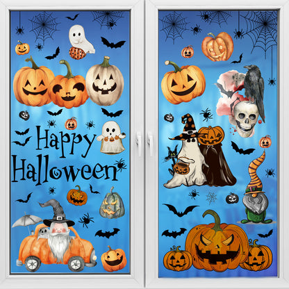 🎃 Halloween Window Stickers – Cute Pumpkin & Bat Static Clings for Glass Doors & Party Decor 👻🦇 Kawaii Stickers