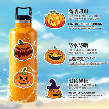 🎃 50pcs Halloween Pumpkin Stickers – Waterproof Vinyl Decals for Cars, Phones, Water Bottles & Holiday Decoration Kawaii Stickers
