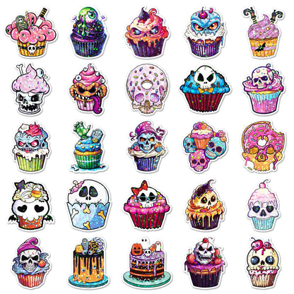 🎃 50 Pcs Halloween Holographic Stickers – Skulls, Cakes & DIY Fun Kawaii Stickers