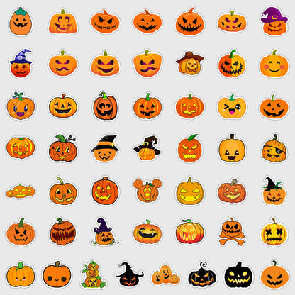 🎃 50pcs Halloween Pumpkin Stickers – Waterproof Vinyl Decals for Cars, Phones, Water Bottles & Holiday Decoration Kawaii Stickers