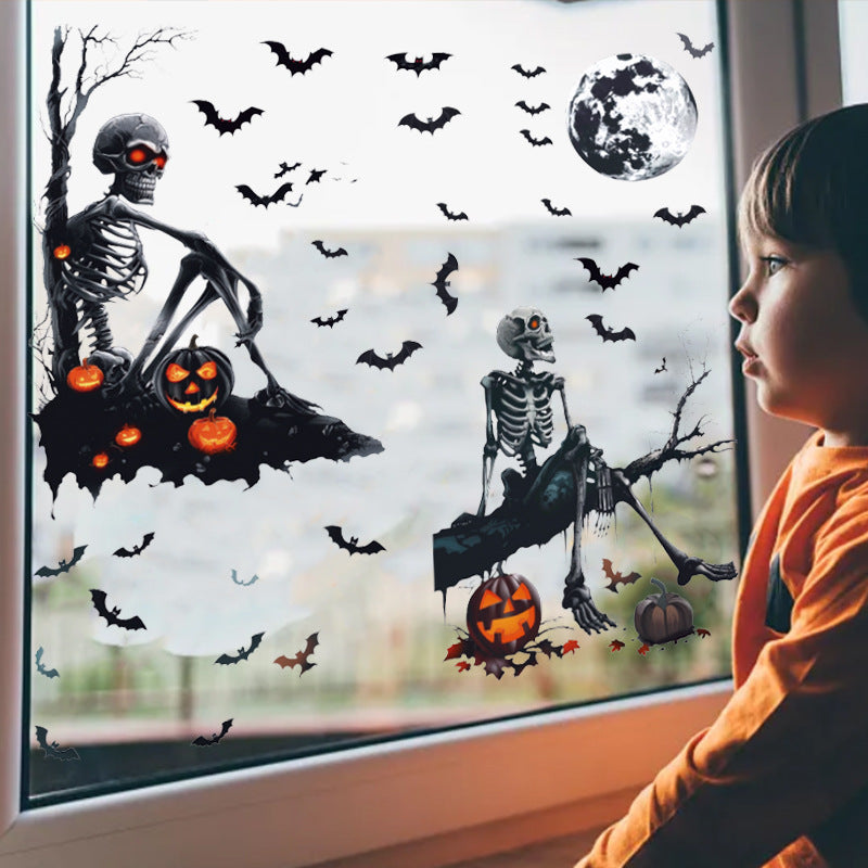 💀 Halloween Window Stickers – Black Skull & Pumpkins 🕷️🎃 Kawaii Stickers