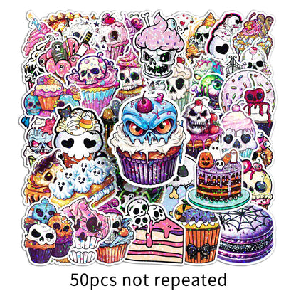 🎃 50 Pcs Halloween Holographic Stickers – Skull, Cake & DIY Designs Kawaii Stickers