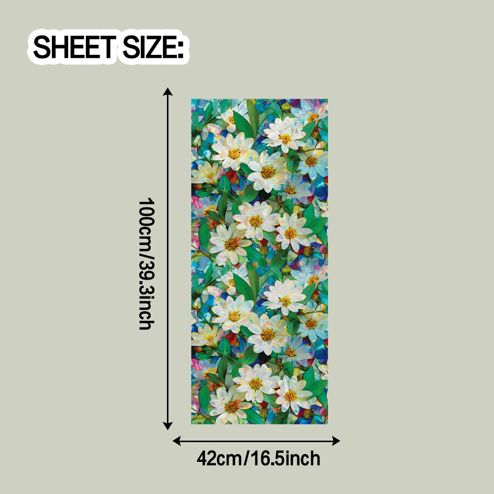 🌿 Holographic Fresh White Flowers & Green Leaves Window Stickers – Elegant Home Decor 🌿 Kawaii Stickers