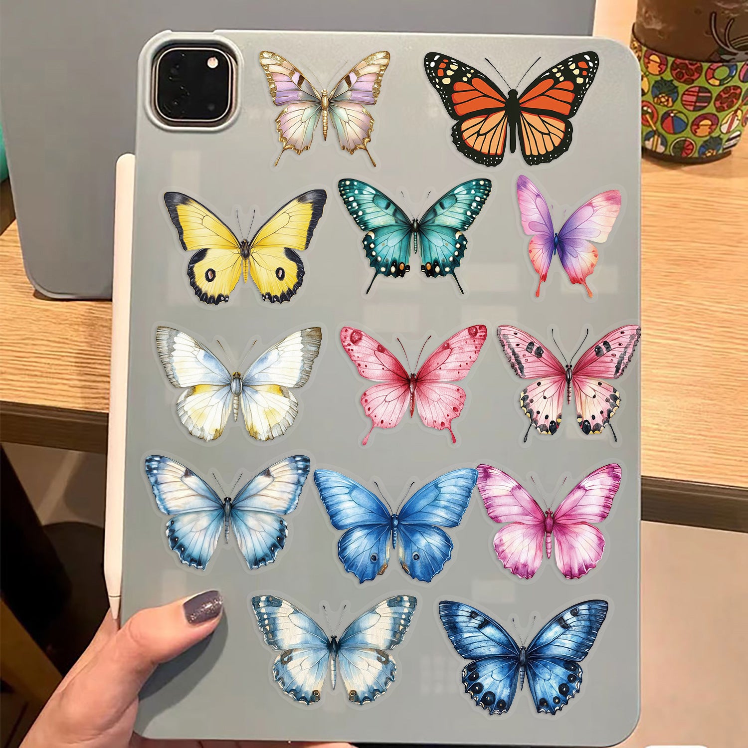 🦋 50 Pcs Transparent Butterfly Stickers Book Waterproof PET Insect Stickers for Water Bottles, Laptops, Journals, Guitars and Scrapbooking Kawaii Stickers