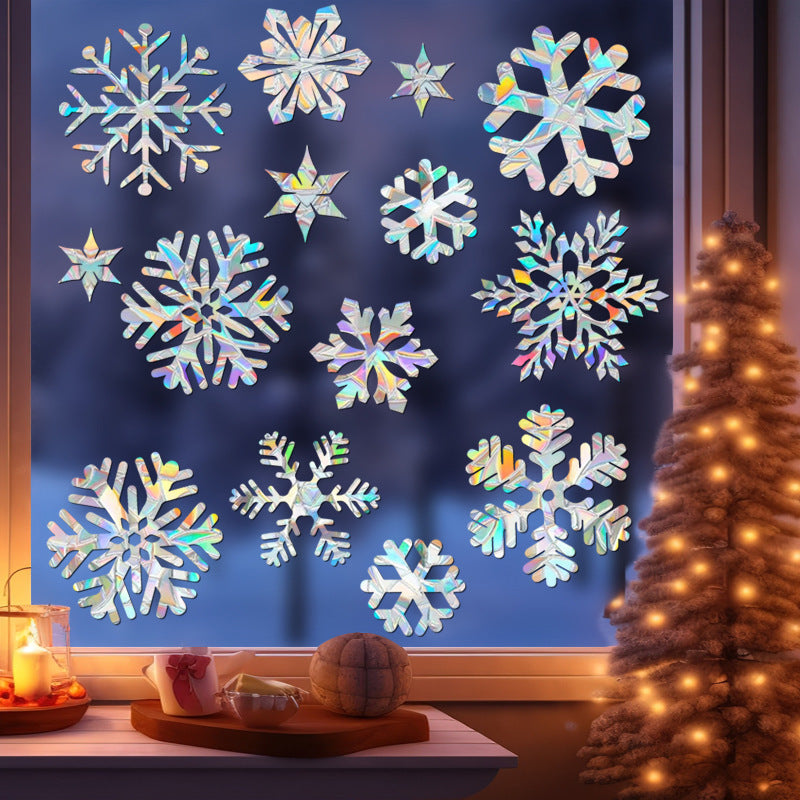 🎄 Holographic Snowflake Window Stickers – Christmas Reindeer & Festive Glass Decor ❄️✨ Kawaii Stickers