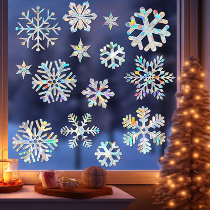🎄 Holographic Snowflake Window Stickers – Christmas Reindeer & Festive Glass Decor ❄️✨ Kawaii Stickers