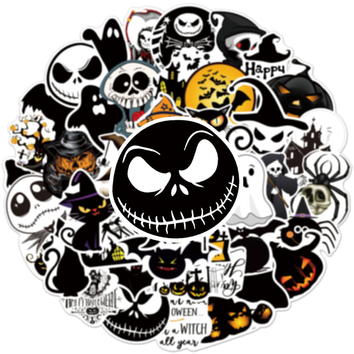 Halloween Stickers Black Ghost Graffiti Halloween Sticker Pack 50pcs