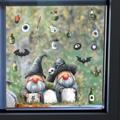 Halloween Gnome & Bat Window Stickers – Static Cling No-Glue Décor 🎃🧙‍♂️🦇 Kawaii Stickers