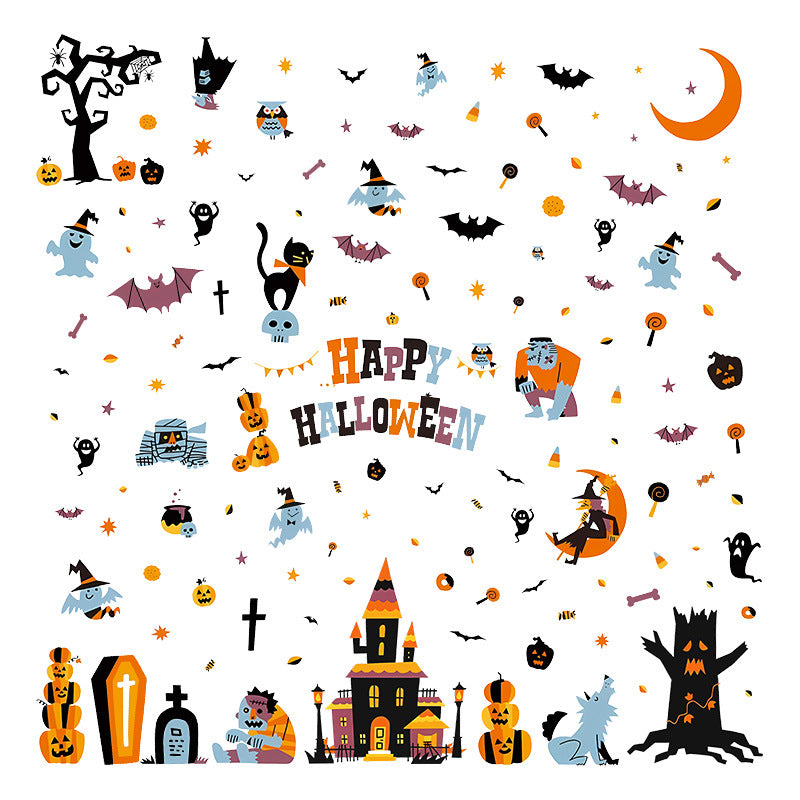 🎃👻 Halloween Castle Window Stickers – Happy Halloween Static Cling Decals with Pumpkin, Ghost & Bat Designs – Reusable PVC Wall & Glass Decorations 👻🎃 Kawaii Stickers