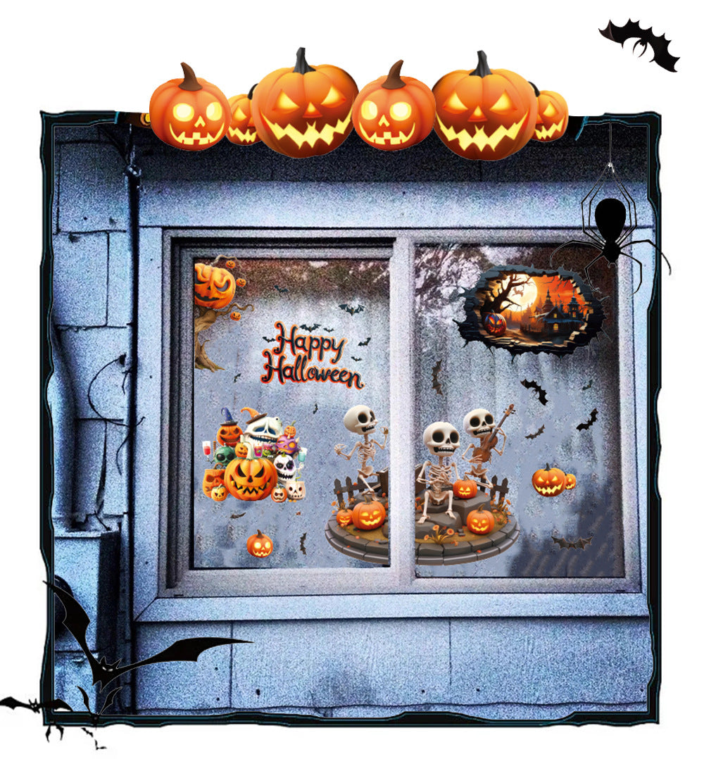 Halloween Skull & Pumpkin Window Stickers – Fun & Festive Static Cling 🎃🎶💀 Kawaii Stickers