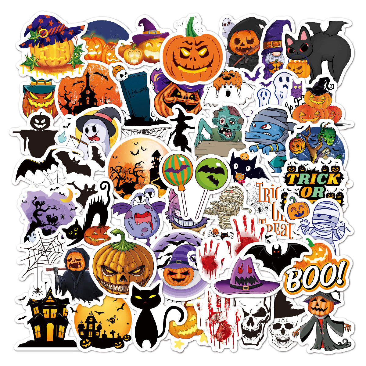 🕸️ Halloween Stickers Cartoon Graffiti Holographic Vinyl Set – 50PCS 🎃👻✨ Kawaii Stickers