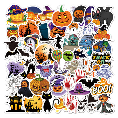 🕸️ Halloween Stickers Cartoon Graffiti Holographic Vinyl Set – 50PCS 🎃👻✨ Kawaii Stickers