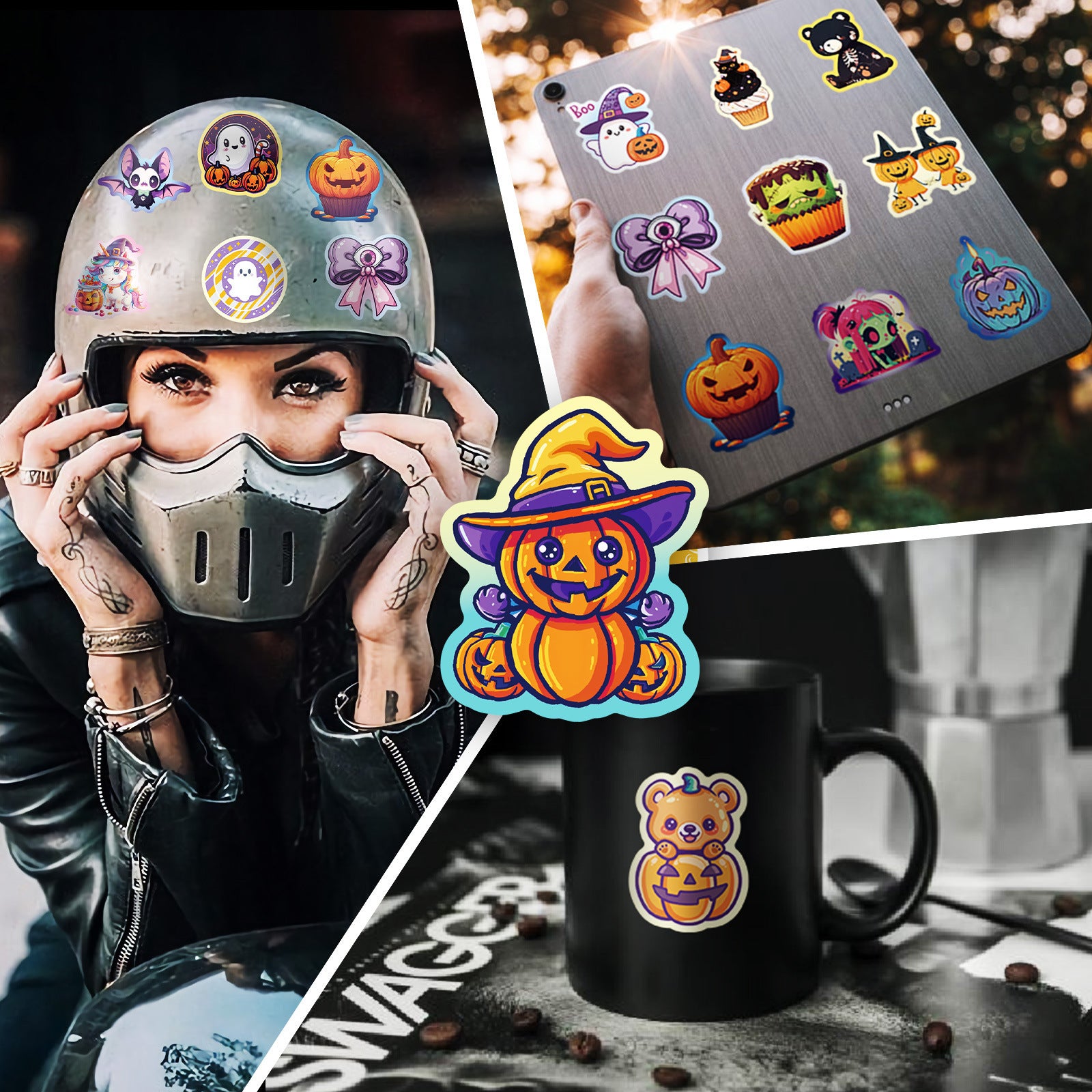 50pcs Halloween Graffiti Stickers – Dark Cute Ghost, Pumpkin, Bat & Castle Vinyl Decals for DIY, Luggage, Laptop & Water Bottles Kawaii Stickers