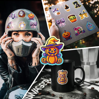 50pcs Halloween Graffiti Stickers – Dark Cute Ghost, Pumpkin, Bat & Castle Vinyl Decals for DIY, Luggage, Laptop & Water Bottles Kawaii Stickers