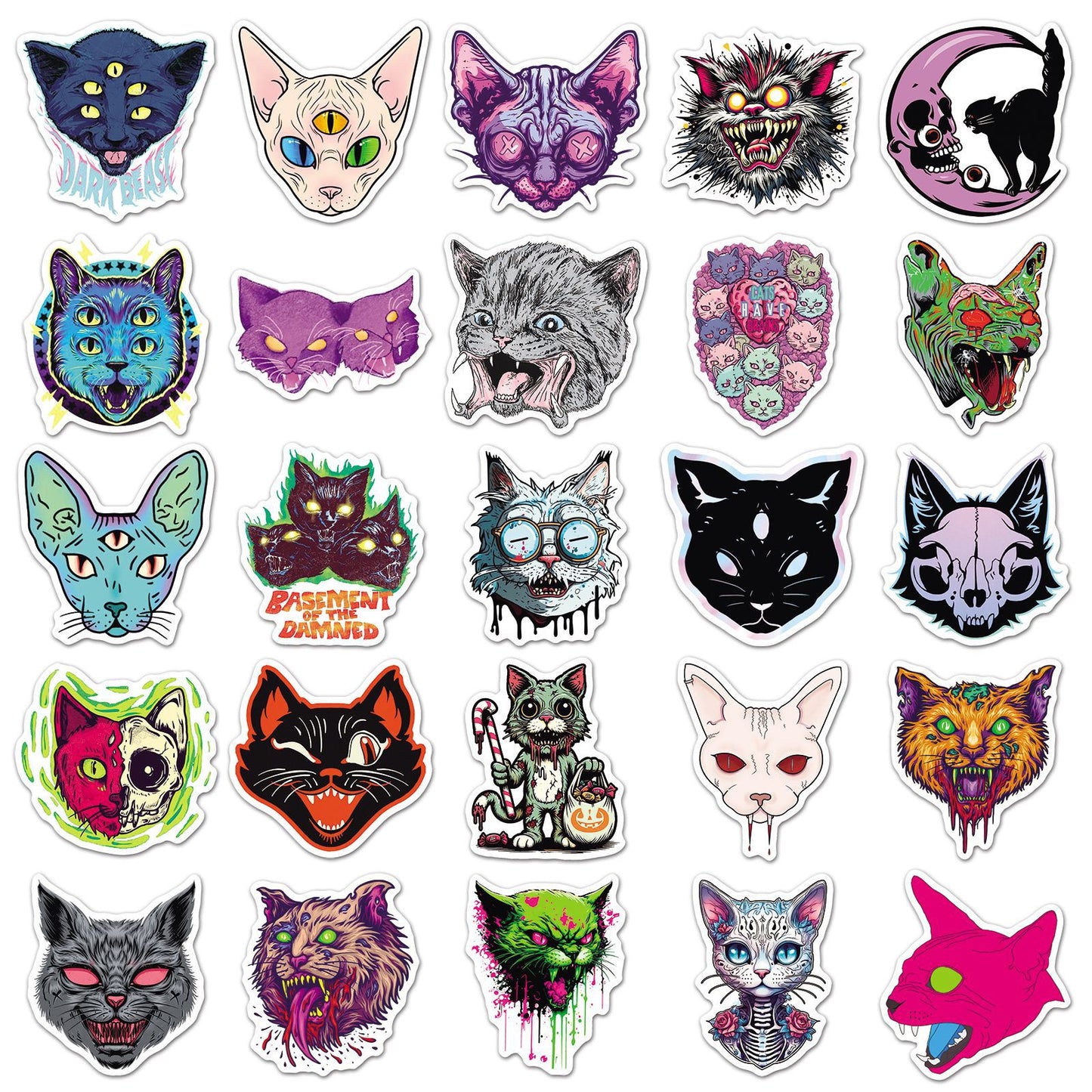 Halloween Stickers - 50pcs Scary Cat Halloween Stickers Set for DIY Decoration 🎃