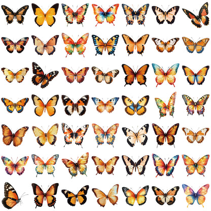 🦋🌈 50pcs Colorful Transparent Butterfly Stickers | Waterproof PET Stickers for Journals, Notebooks, Cups ☕, Guitars & DIY Crafts 🎨✨ Kawaii Stickers