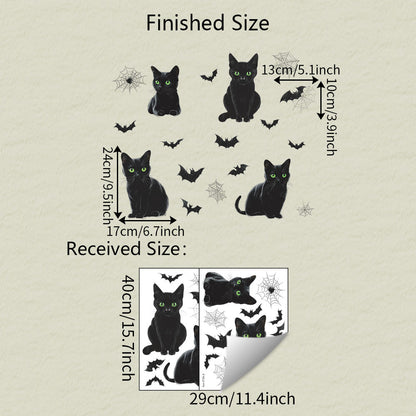 🎃 Halloween Window Stickers – Black Cats with Green Eyes & Flying Bats 👀🐱🦇 29*40cm*2pcs Kawaii Stickers