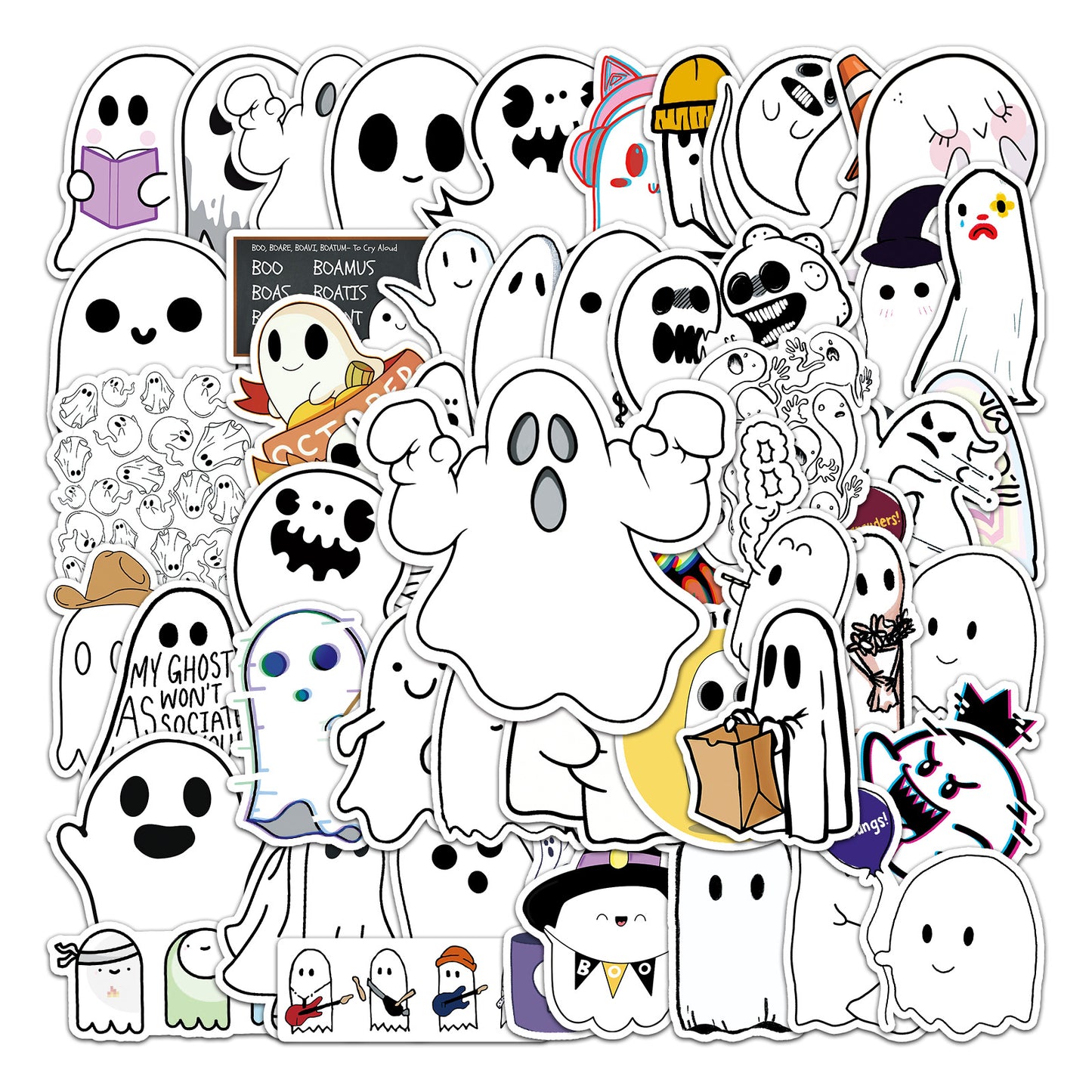 Halloween Stickers - 50Pcs Cute Ghost Pack for DIY Fun 🎃