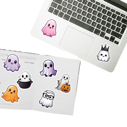 🎃 50pcs Cute Halloween Stickers – Ghost & Pumpkin Waterproof Vinyl Decals for Laptop, Skateboard, Water Bottle Kawaii Stickers