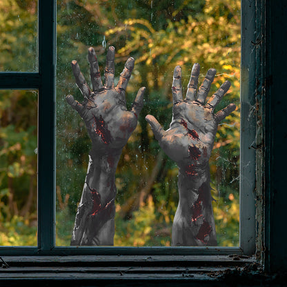 🩸 Halloween Scary Zombie Hands Static Window Stickers – No Glue 🕷️ Kawaii Stickers