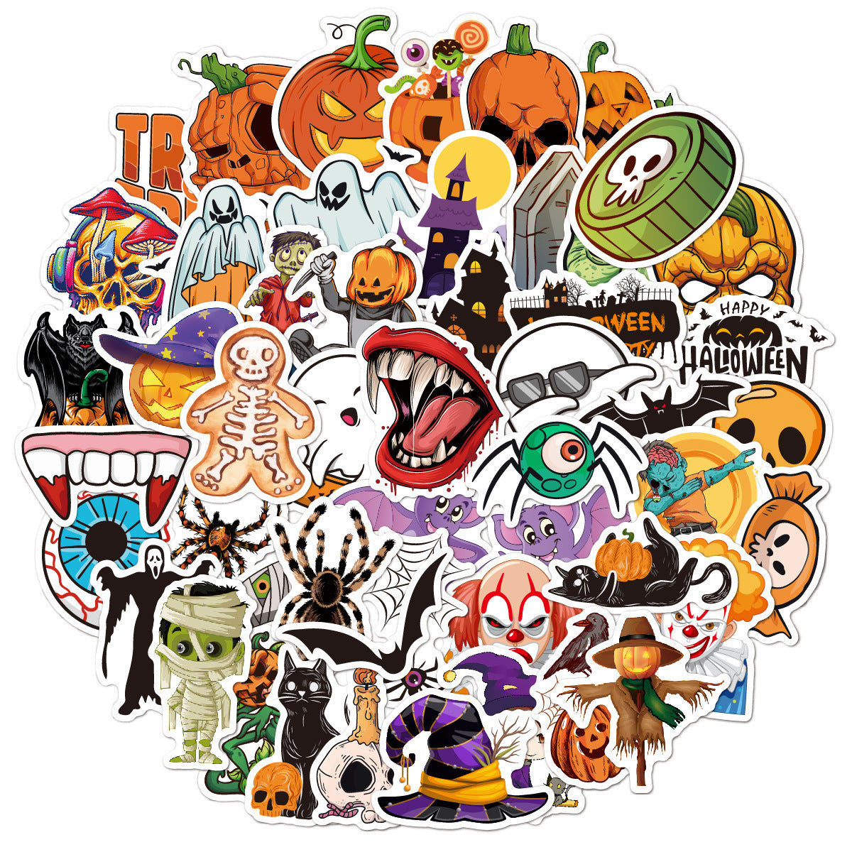 🕸️ Halloween Stickers Cartoon Graffiti Holographic Vinyl Set – 50PCS 🎃👻✨ Kawaii Stickers