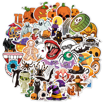 🕸️ Halloween Stickers Cartoon Graffiti Holographic Vinyl Set – 50PCS 🎃👻✨ Kawaii Stickers