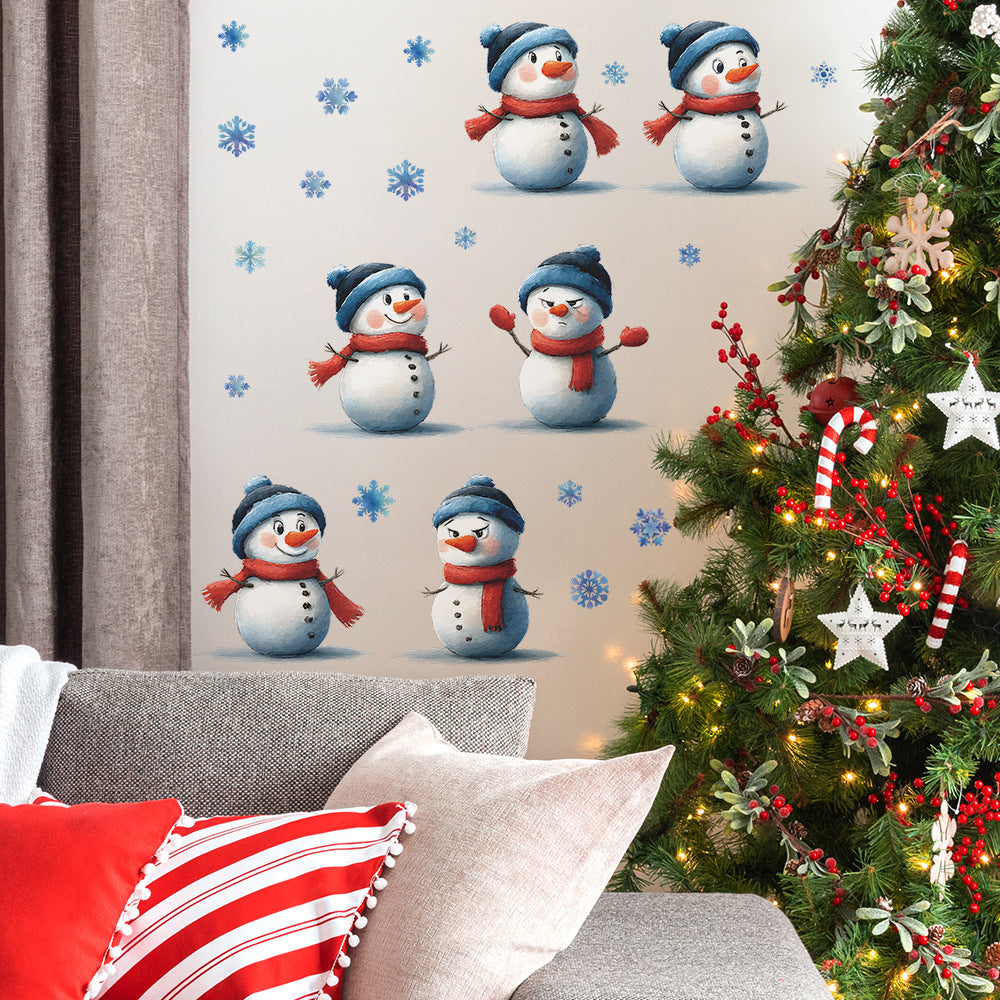 ☃️ Creative Funny Snowman & Snowflake Christmas Wall Stickers – Self-Adhesive PVC Décor ❄️🎄 Kawaii Stickers