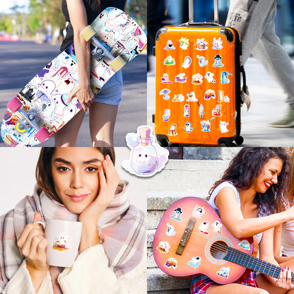 👻 Halloween Stickers – 50Pcs Cute White Ghost Waterproof Reward Stickers