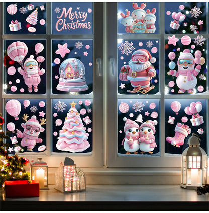 Cute Pink Christmas Window Stickers for Holiday Decor