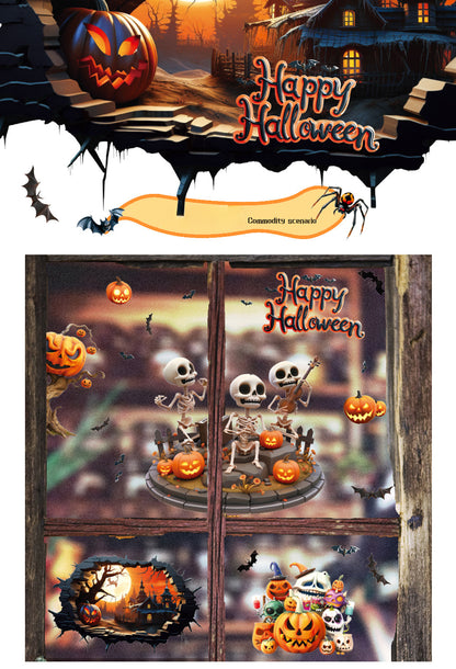 Halloween Skull & Pumpkin Window Stickers – Fun & Festive Static Cling 🎃🎶💀 Kawaii Stickers
