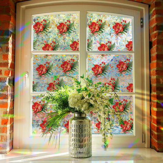 🌺 Holographic Red Flowers & Red Berries Window Stickers – Bright & Colorful 🌺 Kawaii Stickers